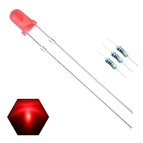 100pcs 3mm Red Blinking Diffused LED Diodes 1.5Hz Flash (Single Color Flashing) Round Lens 29mm Lead DC 2V Blink Bulb Lamp Light Emitting Diode +100pcs Resistors 470ohm for DC 6-12V Included - color: [03] Red-red / 100pcs, style: 3mm Blinking Light