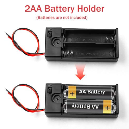 2PCS 3V (2 x 1.5V) 2AA Battery Holder Enclosures with Wire Leads and On/Off Switch Lid in Front 3 Volt Battery Case