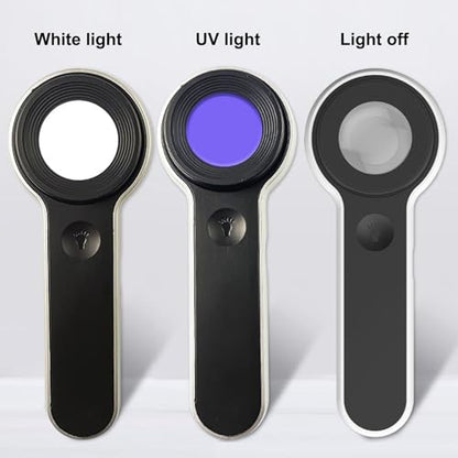 Handheld Magnifier Loupe 60x with UV and LED Lights, USB Rechargeable Illuminated Jewelers Loupe Optical Glass Magnifying Glass for Diamond, Jewelry, Coins, Stamps, Currency, Circuit Board