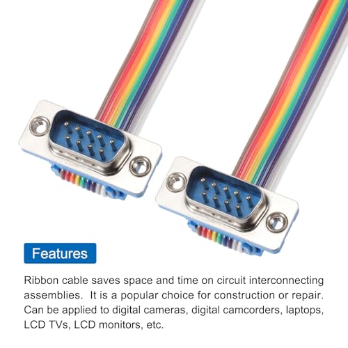 MECCANIXITY IDC Rainbow Wire Flat Ribbon Cable DB9 Male to DB9 Male 3.9 Inch Length 2.54mm Pitch Breadboard Jumper Wires for Electronic Projects - size: 3.9 Inch, style: DB9 Male to DB9 Male