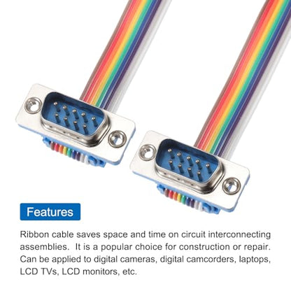 MECCANIXITY IDC Rainbow Wire Flat Ribbon Cable DB9 Male to DB9 Male 3.9 Inch Length 2.54mm Pitch Breadboard Jumper Wires for Electronic Projects - size: 3.9 Inch, style: DB9 Male to DB9 Male