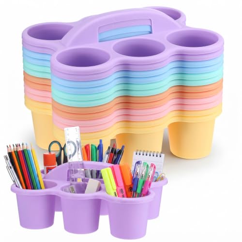 12 Pcs Classroom Caddy Bulk - Plastic 6 Compartments Table Storage Caddy with Handle for School Pencil, Crafts Marker, Crayon Art, Drink Cup Delivery (Macaron Colors) - color: Macaron Colors