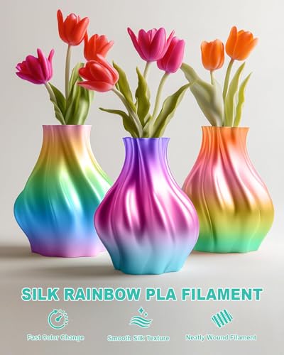 TECSONAR Silk Rainbow PLA 3D Printer Filament, 1KG Spool(2.2lbs) 1.75mm PLA Fast Color Change 3D Printing Material, Multicolor Gradient Filament for Most FDM 3D Printers,Green Yellow Purple - color: Green Yellow Blue
