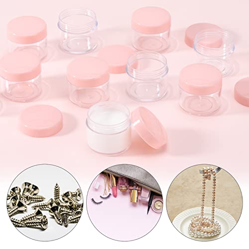 100 Count 20g Sample Containers with Lids，Refillable Cosmetic Containers Small Plastic Jars Lip Scrub Container - Pink - color: Pink, size: 20g (100 Count)