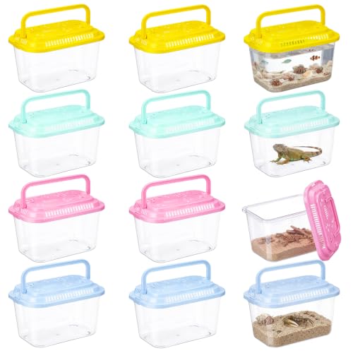 Leinuosen 12 Pcs Small Fish Tank Bulk Plastic Reptile Terrariums Carrier
