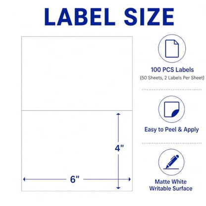 4 x 6 Inch Removable Labels for Storage Bins, 100 Pcs Matte White
