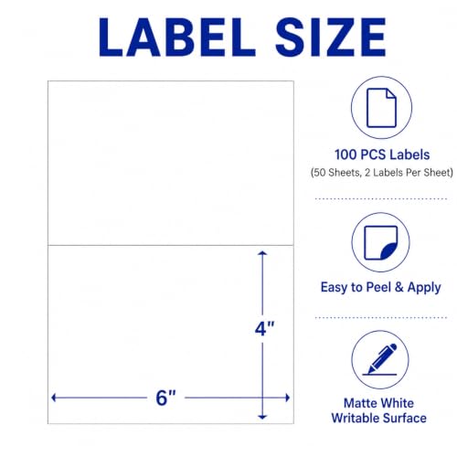 4 x 6 Inch Removable Labels for Storage Bins, 100 Pcs Matte White