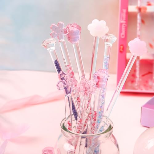 Luxshiny 2-pack Glass Stirring Sticks Flower Design 7.28 inch Beverage Mixing Rods Reusable Drink Stirrers for Coffee Tea Juice Milk Tea Cocktails Bar and Home Use