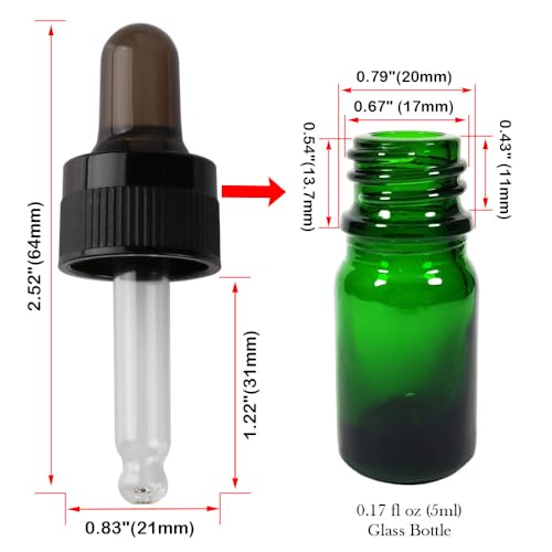 4-Pack 1/6 oz (5ml) Glass Dropper Tops for Essential Oil Bottles (18-415 Neck) - Round Tip, Made in Taiwan with SILASTIC™ RBL-9200-50 Silicone for Chemical Stability & Essential Oil Resistance - style: 1/6 oz (5ml) Round Tip