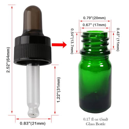 4-Pack 1/6 oz (5ml) Glass Dropper Tops for Essential Oil Bottles (18-415 Neck) - Round Tip, Made in Taiwan with SILASTIC™ RBL-9200-50 Silicone for Chemical Stability & Essential Oil Resistance - style: 1/6 oz (5ml) Round Tip