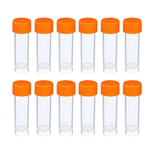 PATIKIL 5mL Plastic Test Tubes, 12 Pack Frozen Container Storage Screw Cap for Lab Laboratory Science, Clear