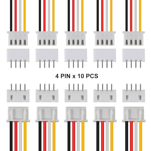 ACEIRMC 10Pairs JST-XH Connector Kit, XH 2.54mm 4 Pin Header Male and Female Connectors Plug Adapter with Flat Wire Cable 200mm 26AWG Compatible with JST XH (4P) - color: 4P