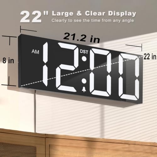 JALL 22" Large Digital Wall Clock with 7.3-inch Big LED Numbers, Wall Clock with Alarm for Classroom, Living Room, Bedroom, Digital Clock with Timer for Senior, White - color: White Font, size: 22 inches