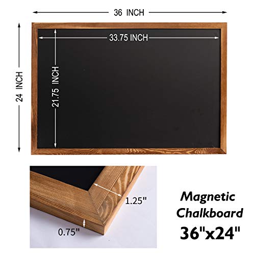 Rustic Wood Framed Magnetic Chalkboard 24 x 36, Large Hanging Chalk Board Sign for Kids, Non-Porous Wall Blackboard for Wedding Kitchen Restaurant Menu and Home with 4 Unique Magnets, Brown - color: Brown