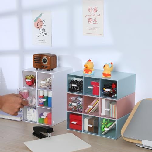 Desktop Organizer With 6 Drawers, Pencil Box, Stationary Organizer - color: 2 Tall Layers & 6 Drawers, White