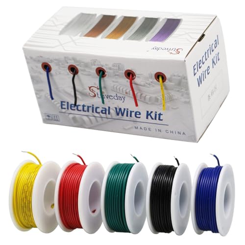 24 AWG Gauge Hook Up Wire Kit - 5 Colors Tinned Copper PVC Solid Core Wire (300V, 1007 Standard) for Automotive, Electronics, DIY Projects (32.8ft Each Color) - color: 1007-Solid-wire, size: 24AWG