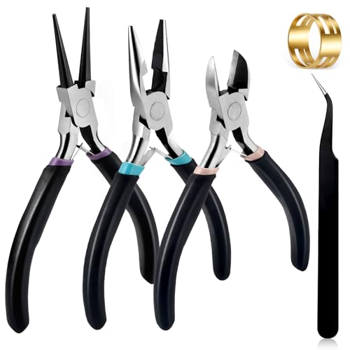 URSKYTOUS 3Pcs Jewelry Pliers Set Jewelry Making Pliers Tools Kit Include Jewelry Making Needle Nose Chain Nose Round Bent Pliers Wire Cutter for Bracelet Beading Craft Jewelry Making Supplies (Black) - color: 3pcs Black