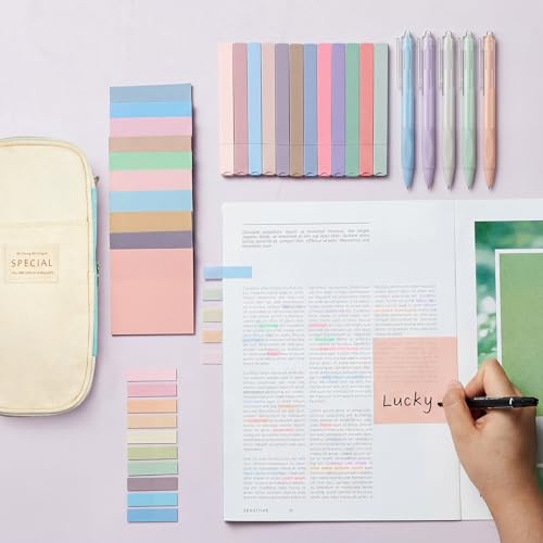 Jutom 39 Pcs Aesthetic Book Annotation Kit,Mint Green,Cute Style - color: Green Beige, style: Cute Style