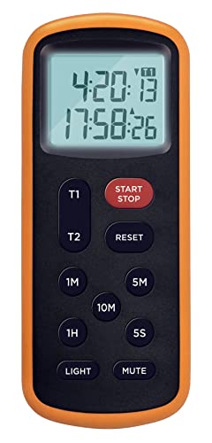 Lavatools KT8 Digital Kitchen Dual Timer & Stopwatch, Backlight, Ultra Loud Alarm, Mute Function, Quick-Set Buttons, Hang Hole, Magnetic for Cooking and Classroom with Lanyard - color: Tangerine