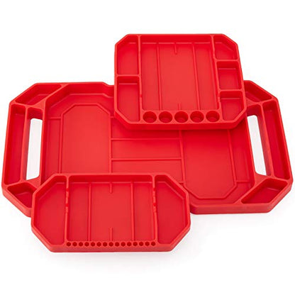 3pcs Large Non-Slip Flexible Silicone Tool Tray, Mechanic Tool Mat, Tool Organizer, Tool Storage, Tool Holder, Grip Mats, No Magnets, Christmas Day Gift for Men, Father’s Day Gift - color: Red