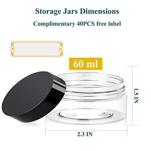 Hajoyful 2 oz Plastic Jars with Lids 36 PCS Small Cosmetic Slime Containers Clear Travel Round Jars Leak Proof Empty Sample Containers with Black Lids for Lotion and Cream Acrylic Powder - size: 2oz 36pcs