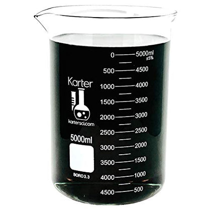 5000ml Beaker, Low Form Griffin, Borosilicate 3.3 Glass, Double Scale, Graduated, Karter Scientific 247R8 (Case of 4) - size: 5L, style: PACK OF 4