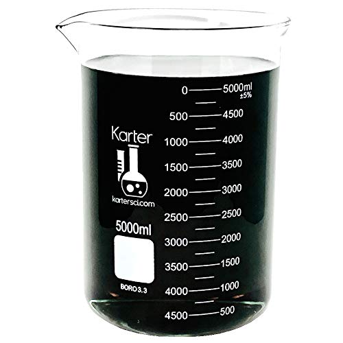 5000ml Beaker, Low Form Griffin, Borosilicate 3.3 Glass, Double Scale, Graduated, Karter Scientific 247R8 (Case of 4) - size: 5L, style: PACK OF 4