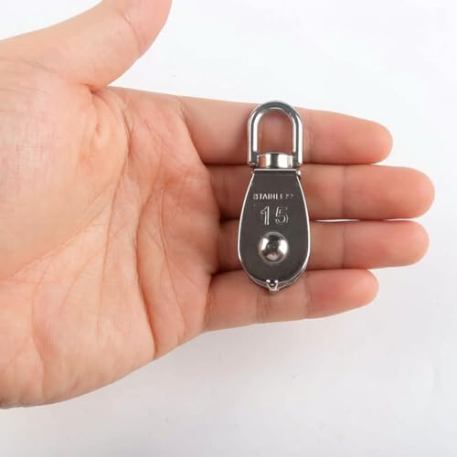 4Pcs M15 Stainless Steel Single Pulley Block Silver Wire Rope Hanging Towing Wheel Lifting Crane Swivel Pulley - size: M15-4PCS