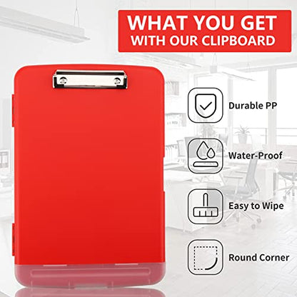 Clipboard with Storage, A4 Binder Nursing Clipboards with Pen Holder, Heavy Duty Storage Clipboards with Low Profile Clip, Clipboard Folder Side-Opening, Smooth Writing Clip Board (Red) - color: Red