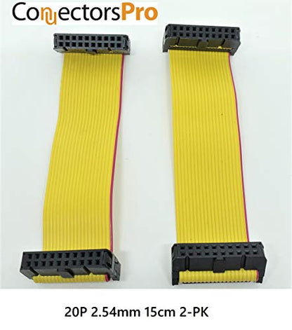 2-Pack IDC 2x10 20P 2.54mm Female Connector 15cm 5.5 Inches Yellow Flat Ribbon Cable, Double Rows 20 Pins 0.1” Pitch FC F/F (20P-15cm-2PK) - size: 20P-15cm-2PK