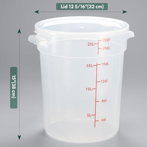 CURTA 22 Quart Translucent Round Food Storage Container with Lid, Pack of 4 – NSF Listed, BPA-Free, Commercial-Grade Polypropylene, Freezer & Dishwasher Safe, Non-Stick, Easy-Read Graduations - color: 22 qt.