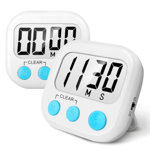 AOUCE Digital Kitchen Timers for Cooking, Timer for Kids 2 Pack White - color: White