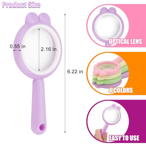 Rongon 4X Kids Magnifying Glass Portable Small Handheld Reading Magnifier - color: Purple
