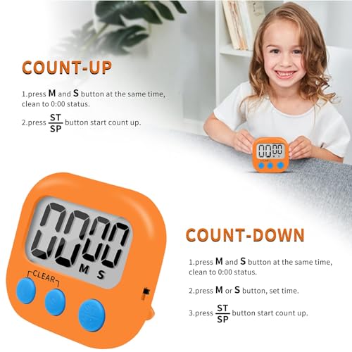 12 Pack Small Digital Kitchen Timer Magnetic Back and ON/Off Switch,Minute Second Count Up Countdown（White,Blue,Orange