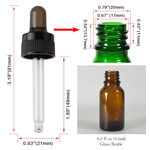 4-Pack 1/2 oz (15ml) Glass Dropper Top for Essential Oil Bottles (18-415 Neck) - Round Tip, Made in Taiwan with SILASTIC™ RBL-9200-50 Silicone for Chemical Stability & Essential Oil Resistance - style: 1/2 oz (15ml) Round Tip