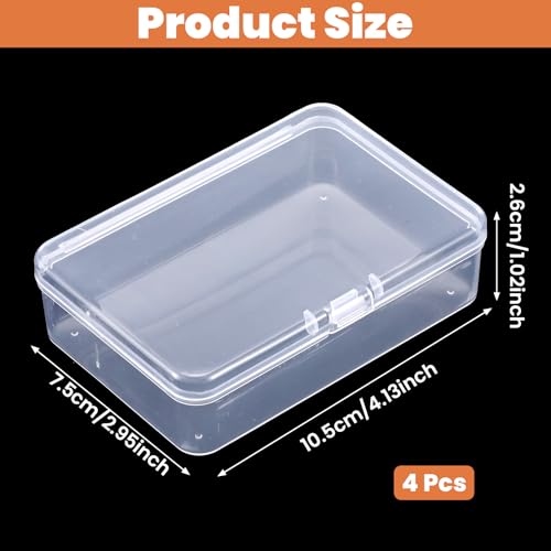 4 Pcs Small Plastic Box, 4x3x1 Inch Mini Clear Storage Containers Box with Lid Small Rectangle Business Card Boxes Plastic Organizer Case for Collecting Sticker Accessories Craft Beads Jewelry Screws