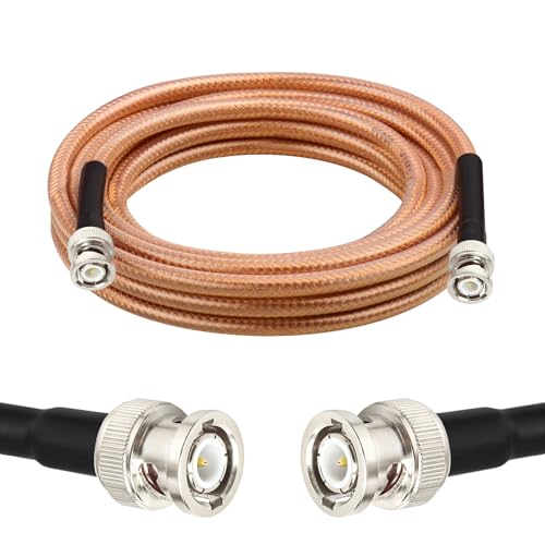 RG8X BNC Extension Cable, Low Loss BNC Male to BNC Male Coaxial Cable, 50 Ohm Flexible Coax Jumper with Dual-Layer Strain Relief for CCTV Security Camera, RF Antennas, Oscilloscope 15FT - size: 15FT
