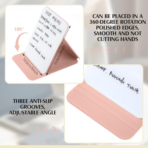 Dunzoom 2 Sets 4 Pcs Small Glass Desktop Whiteboard with Reversable Stand 8x6 Inch Mini Dry Erase White Board Easel with 2 Markers Reusable Desk Notepad for Home Office School Supplies (Pink) - color: Pink