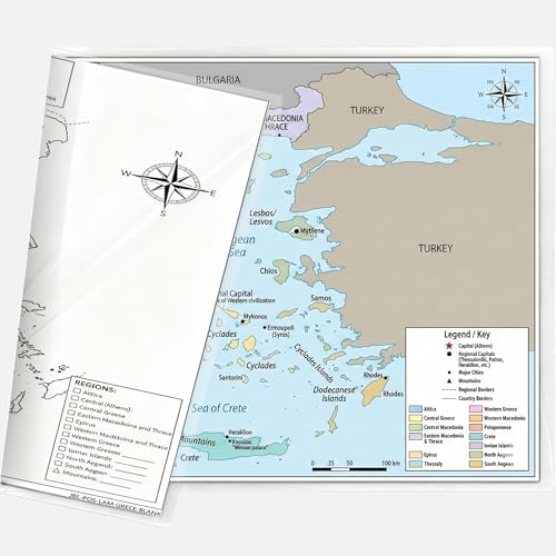 Greece Map Poster 11x17 | Laminated Double-Sided Geography Chart with Color Map Front & Blank Outline Back | Reusable Classroom & Homeschool Learning Tool - color: Greece