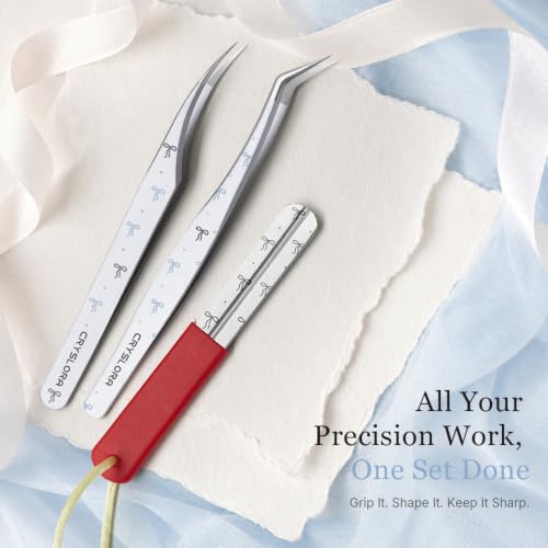 Cryslora Craft Tweezers, Precision Tweezers with Pouch for Stickers 2 Pcs - color: Silver