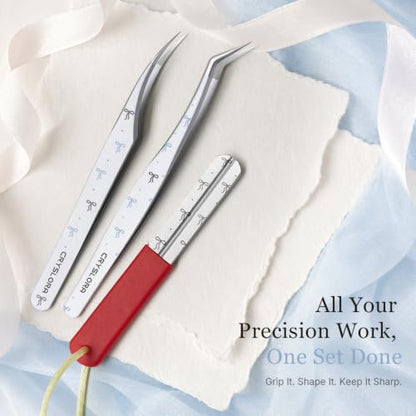 Cryslora Craft Tweezers, Precision Tweezers with Pouch for Stickers 2 Pcs - color: Silver