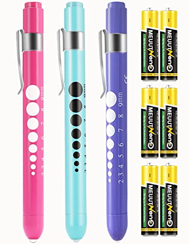 MEUUT Medical Pen Lights for Nurses 3 Pack & 6 AAA Batteries for EMT - color: Pink+Blue+Light Purple