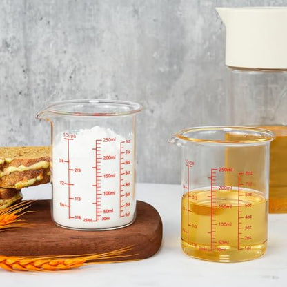 BCnmviku Glass Measuring Cup 8OZ/250ML/1 CUP High Borosilicate Heat Resistant Glass Measuring Cup with Clear Markings (oz, Cup, ml) Liquid Measuring Cup with Spout (250ml)