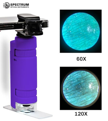 EasyMicro LED Lighted Pocket Microscope 60-120X Magnification Purple Color - color: Purple
