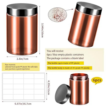 6 Pack 10oz Amber Plastic Jars Round Clear Containers with Lids, 300ml Empty Small Cosmetic Jars Makeup Containers, 10ounce Slime Jar Travel Cosmetic Container for Travel Makeup Beauty Product - color: Amber, size: 10oz-6pack