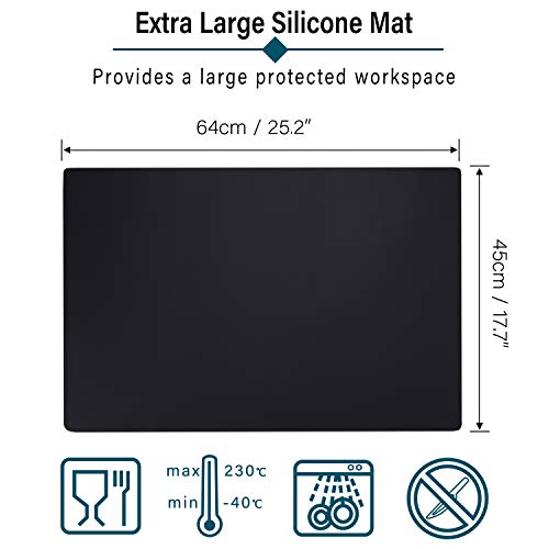Gartful Extra Large Silicone Mat for Craft, 25.2" x 17.7" Silicone Craft Sheet Jewelry Casting Mold, Countertop Mat, Nonskid Counter Table Protector, Multipurpose Mat, Placemat, Black - color: Black, size: 17.7" x 25.2"