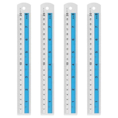 HARFINGTON 4pcs Metal Straight Ruler 20cm Metric SAE Aluminum Alloy Measuring Rulers Scale Tools with Hole for Measure Study Reading Classroom Office, Blue - color: Blue, size: 20cm