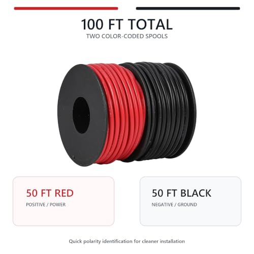 TUOFENG 18 AWG Silicone Wire, 100 ft Red and Black - size: 18 AWG Silicone Wire 2 Colors 50ft Each