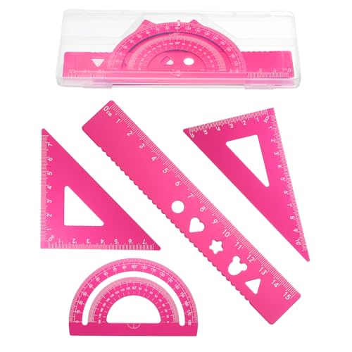 PATIKIL 4Pcs Geometry Drafting Tool, Aluminum Alloy Geometry Kit Math Tool - color: Pink, size: 15cm