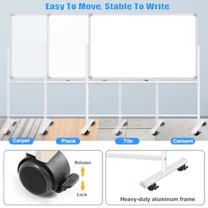 Large Dry Erase Board with Stand 72"x40" Double Sided Mobile Whiteboard - style: Double-sided 72x40 Inches